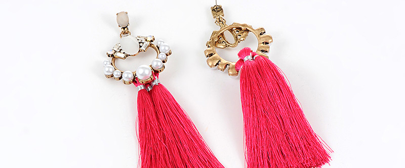Fashion Plum Red Pearls&diamond Decorated Tassel Earrings,Thin Scaves