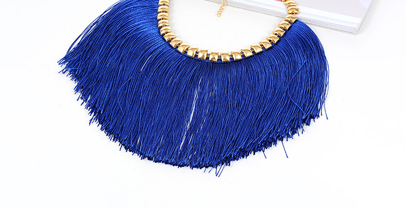 Fashion Sapphire Blue Long Tassel Decorated Simple Necklace,Thin Scaves
