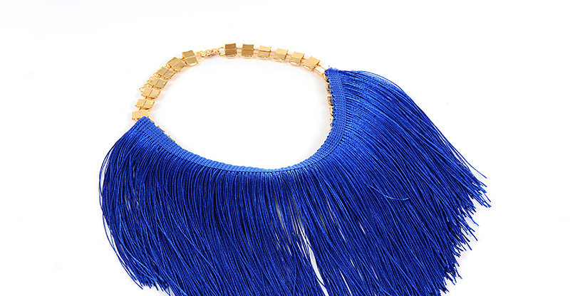 Fashion Sapphire Blue Long Tassel Decorated Simple Necklace,Thin Scaves