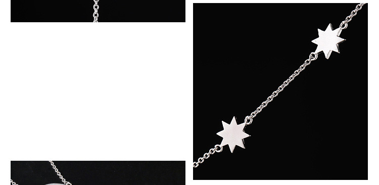 Elegant Silver Color Stars&moon Pendant Decorated Pure Color Necklace,Multi Strand Necklaces