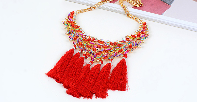 Fashion Red Tassel Decorated Hollow Out Necklace,Thin Scaves