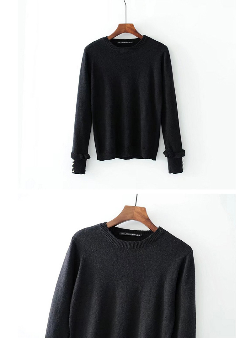 Fashion Navy Pure Color Decorated Sweater,Sweater