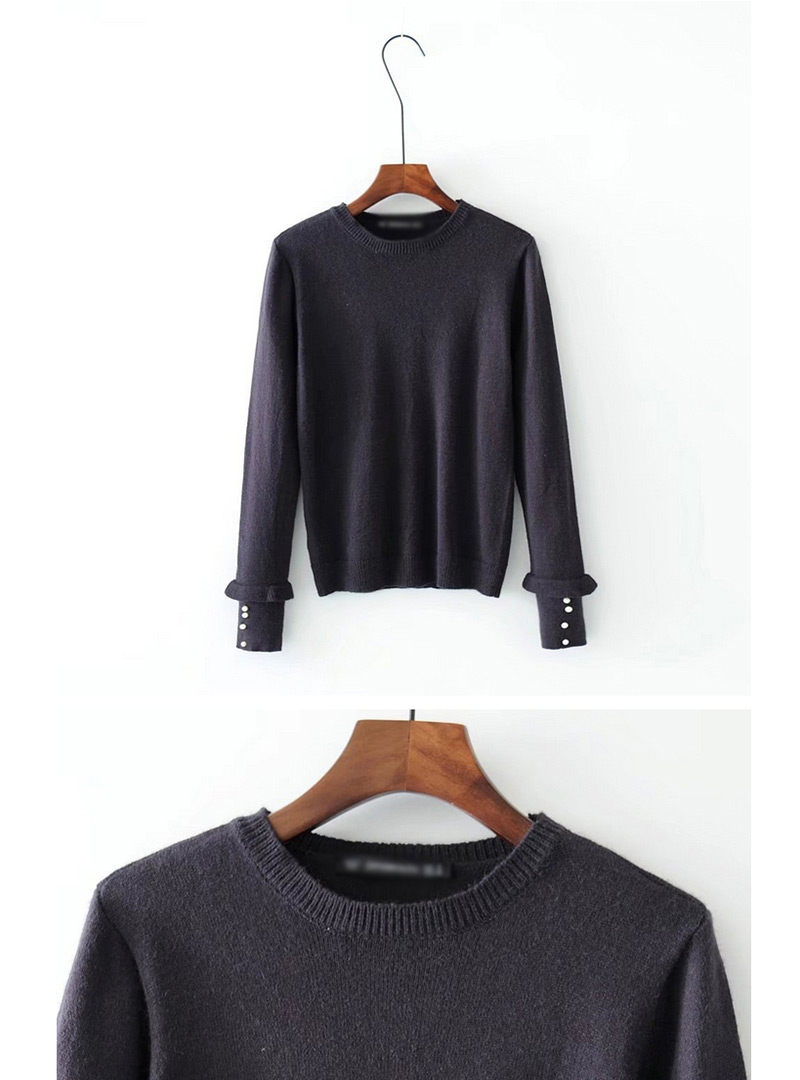 Fashion Navy Pure Color Decorated Sweater,Sweater