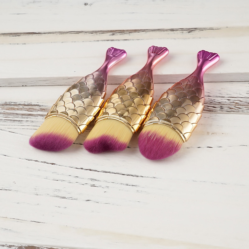 Lovely Gold Color+purple Fish Shape Decorated Brush (3pcs),Beauty tools