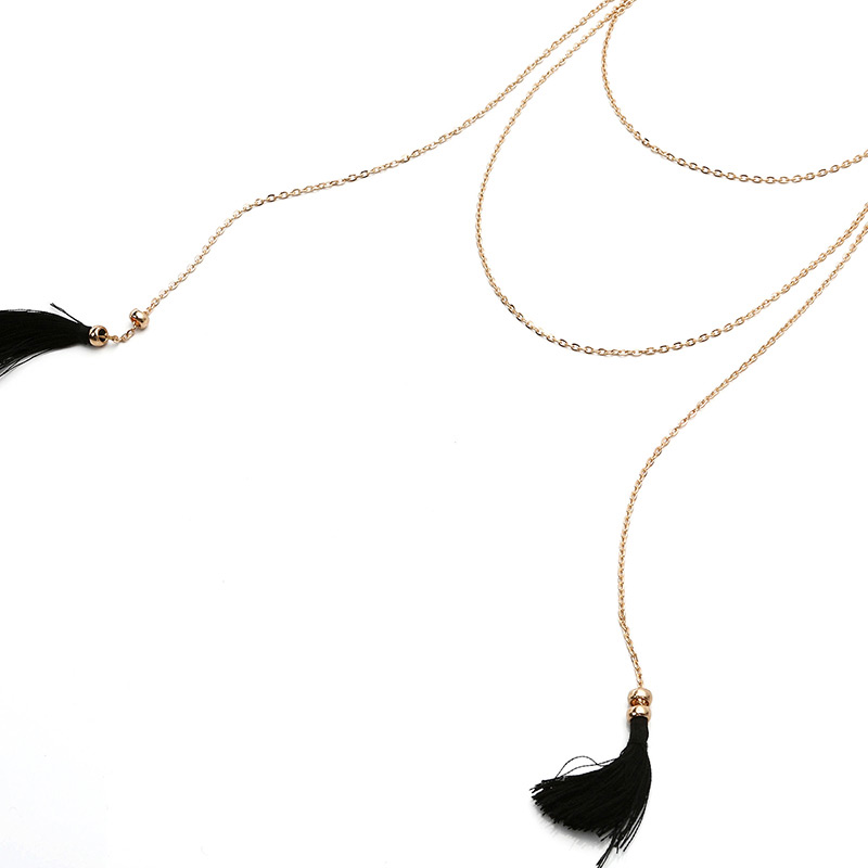 Fashion Gold Color Tassel Decorated Long Necklace,Multi Strand Necklaces