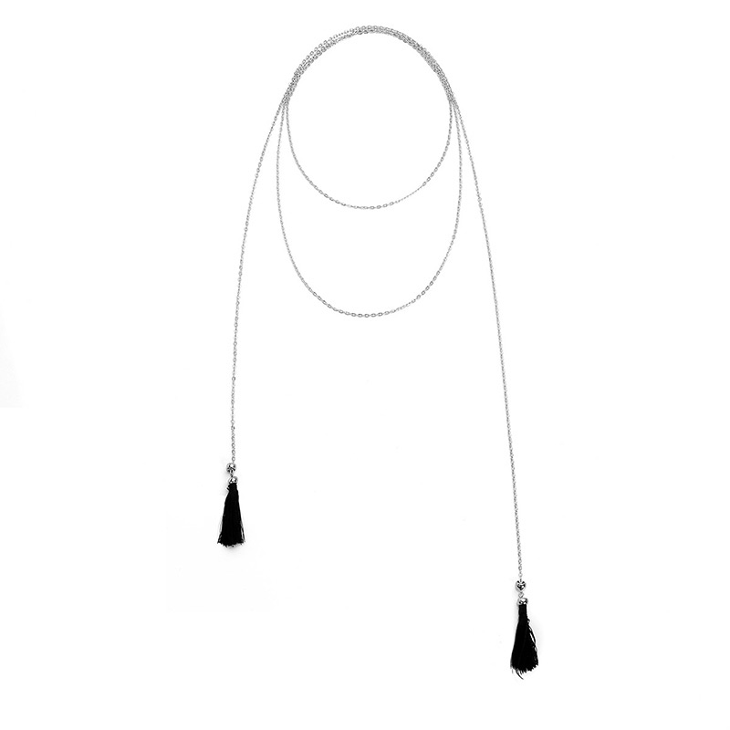 Fashion Silver Color Tassel Decorated Long Necklace,Multi Strand Necklaces
