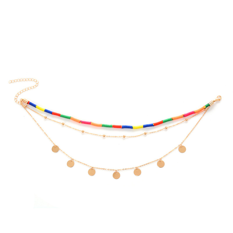 Bohemia Multi-color Round Shape Decorated Multilayer Choker,Multi Strand Necklaces