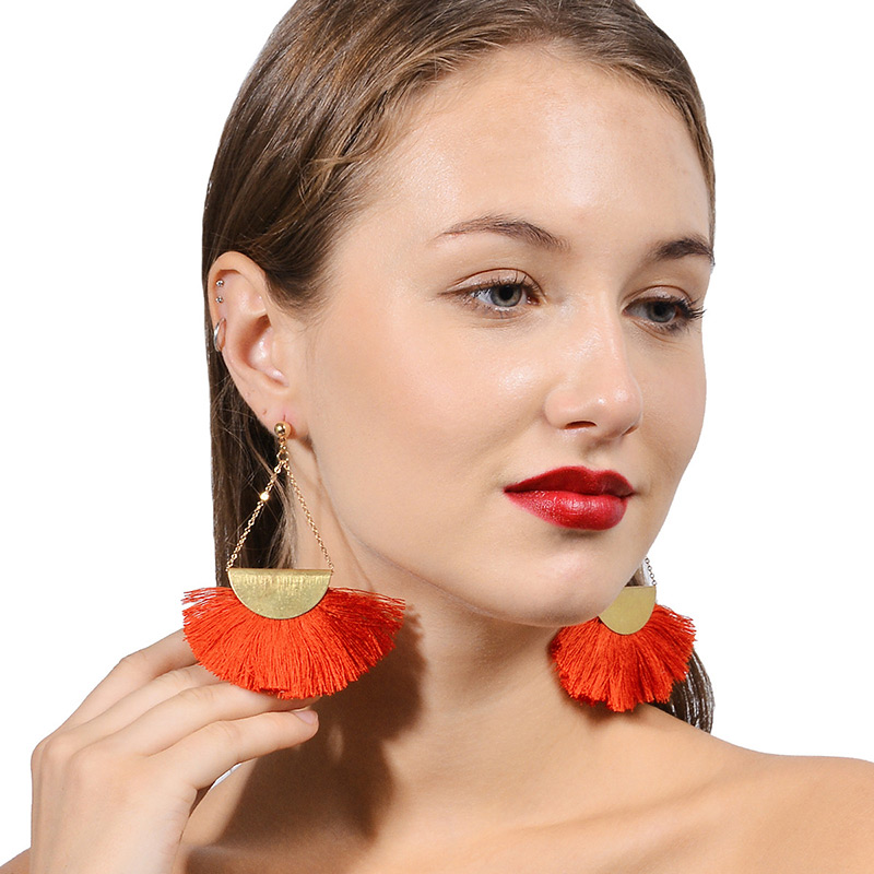 Exaggerated Red Tassel Decorated Earrings,Drop Earrings