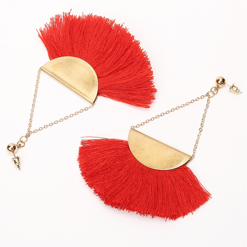 Exaggerated Red Tassel Decorated Earrings,Drop Earrings