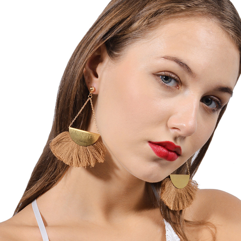 Exaggerated Light Brown Tassel Decorated Earrings,Drop Earrings