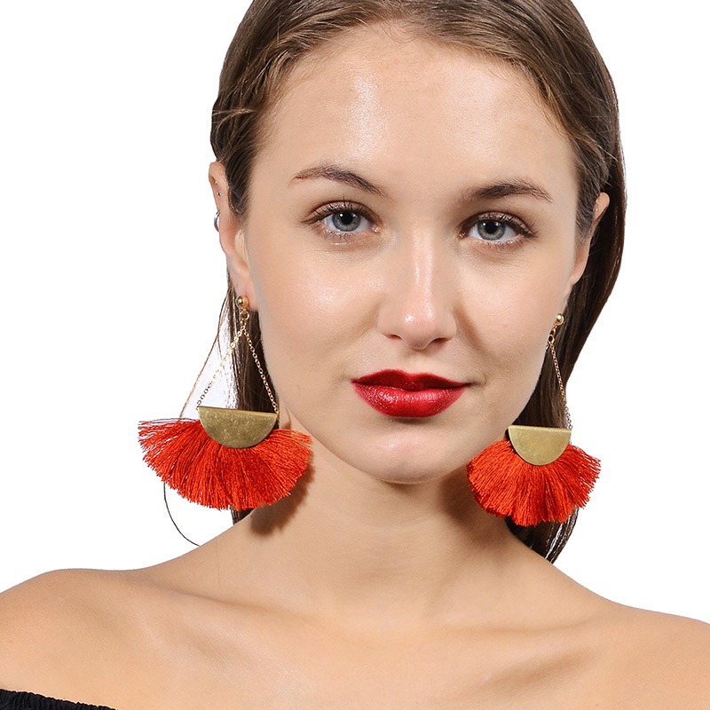Exaggerated Beige Tassel Decorated Earrings,Drop Earrings