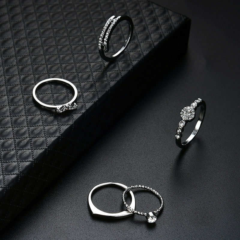 Elegant Silver Color Beard Shape Decorated Rings (5pcs),Fashion Rings