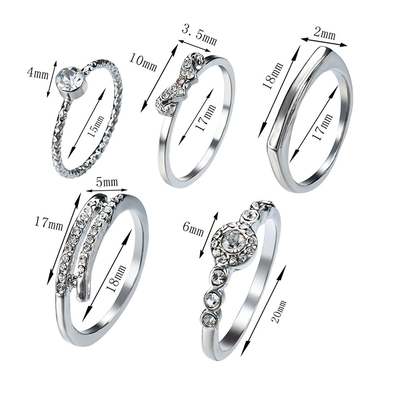 Elegant Silver Color Beard Shape Decorated Rings (5pcs),Fashion Rings