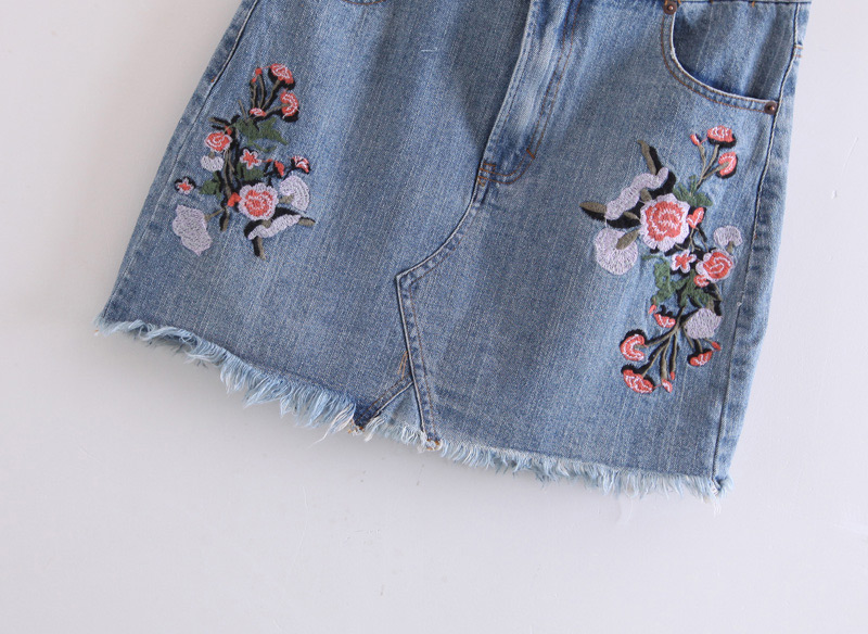 Fashion Blue Embroidery Flower Decorated Skirt,Skirts