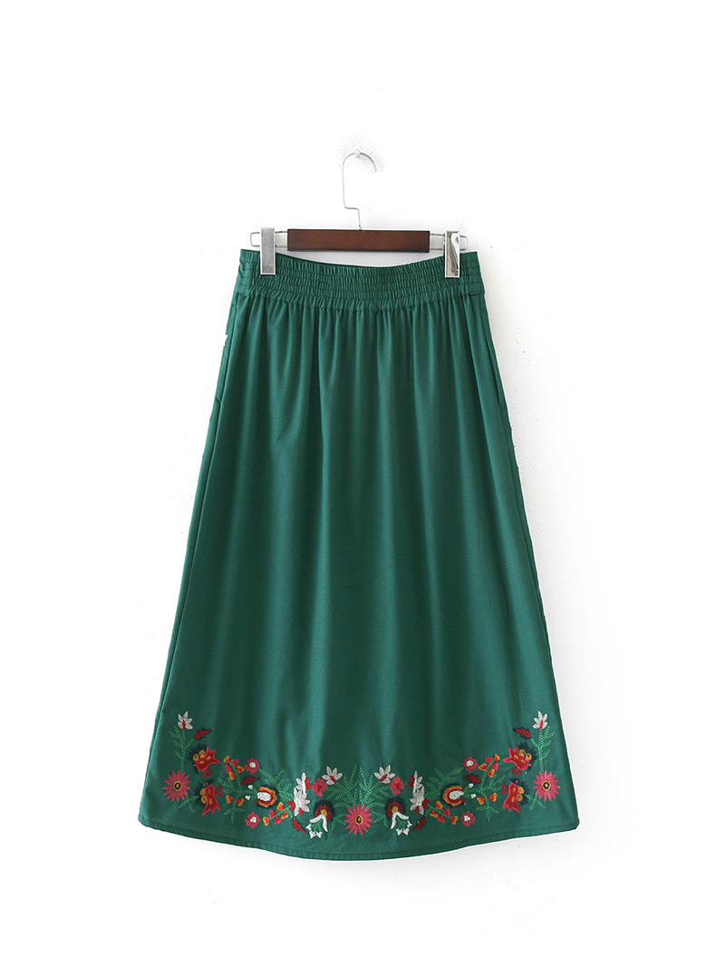 Vintage Green Embroidery Flower Decorated Dress,Skirts