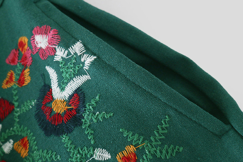 Vintage Green Embroidery Flower Decorated Dress,Skirts