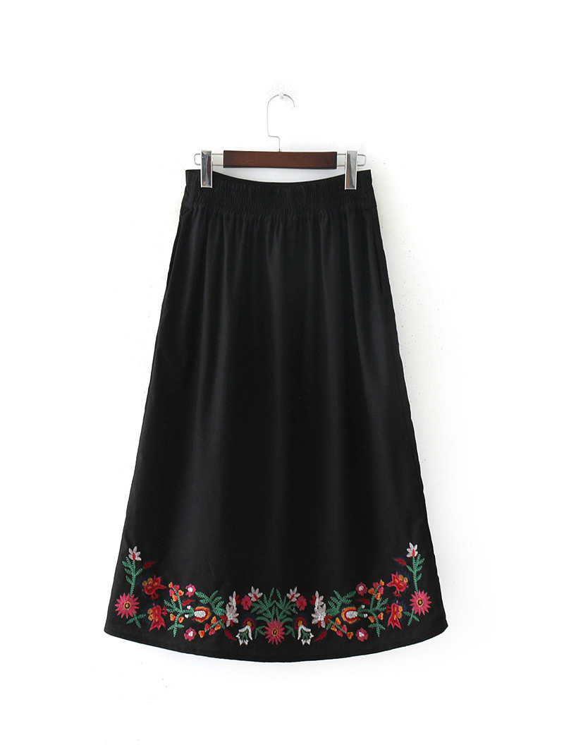 Vintage Black Embroidery Flower Decorated Dress,Skirts