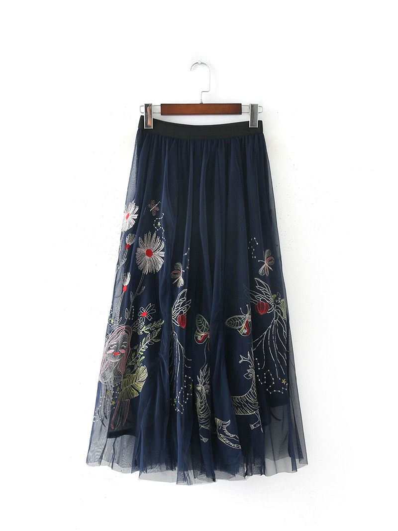 Elegant Blue Embroidery Decorated Dress,Skirts