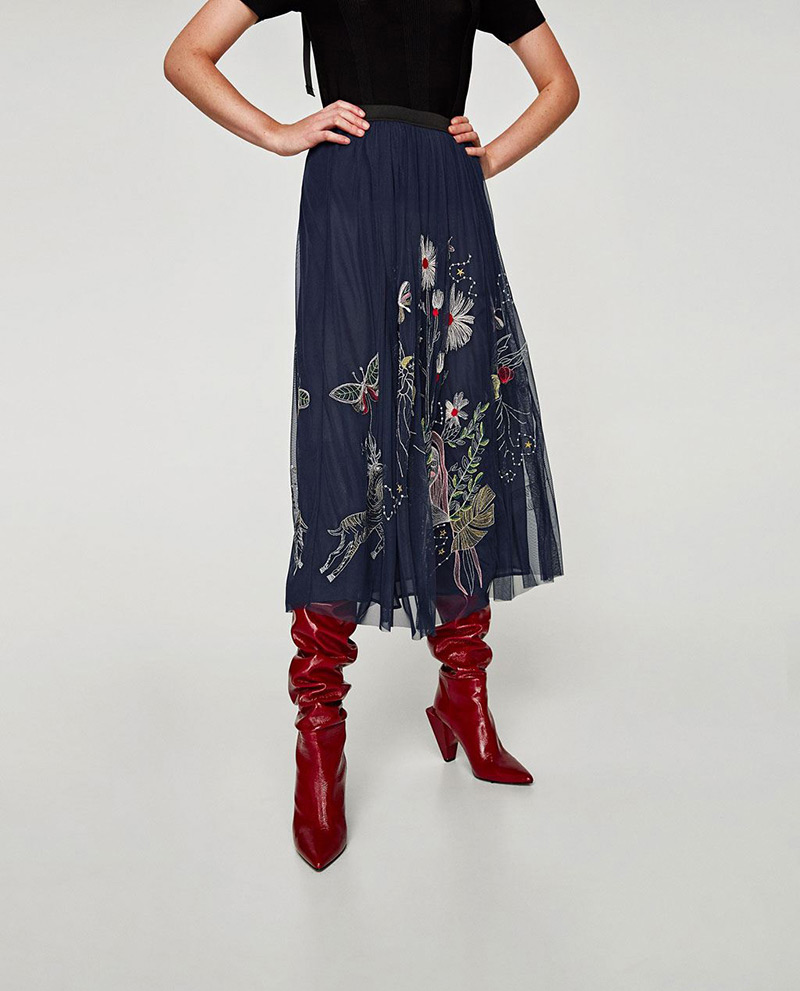 Elegant Blue Embroidery Decorated Dress,Skirts