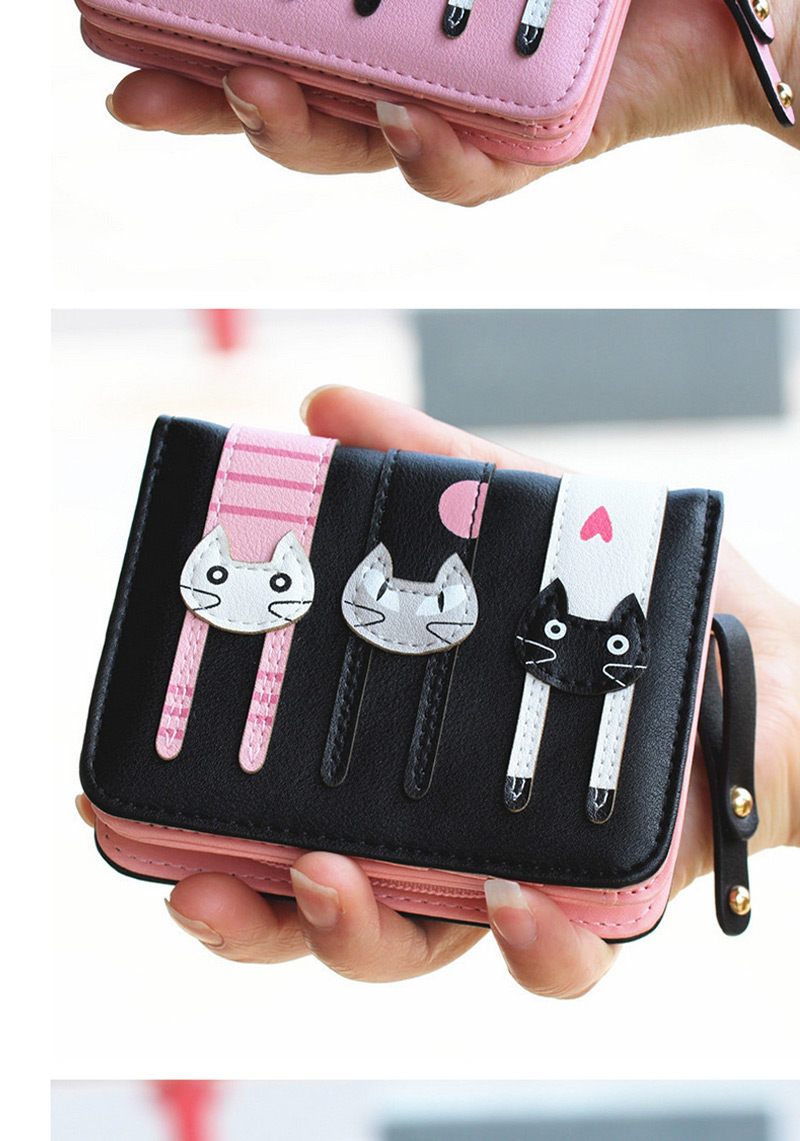 Lovely Pink Cat Pattern Decorated Short Wallet,Wallet