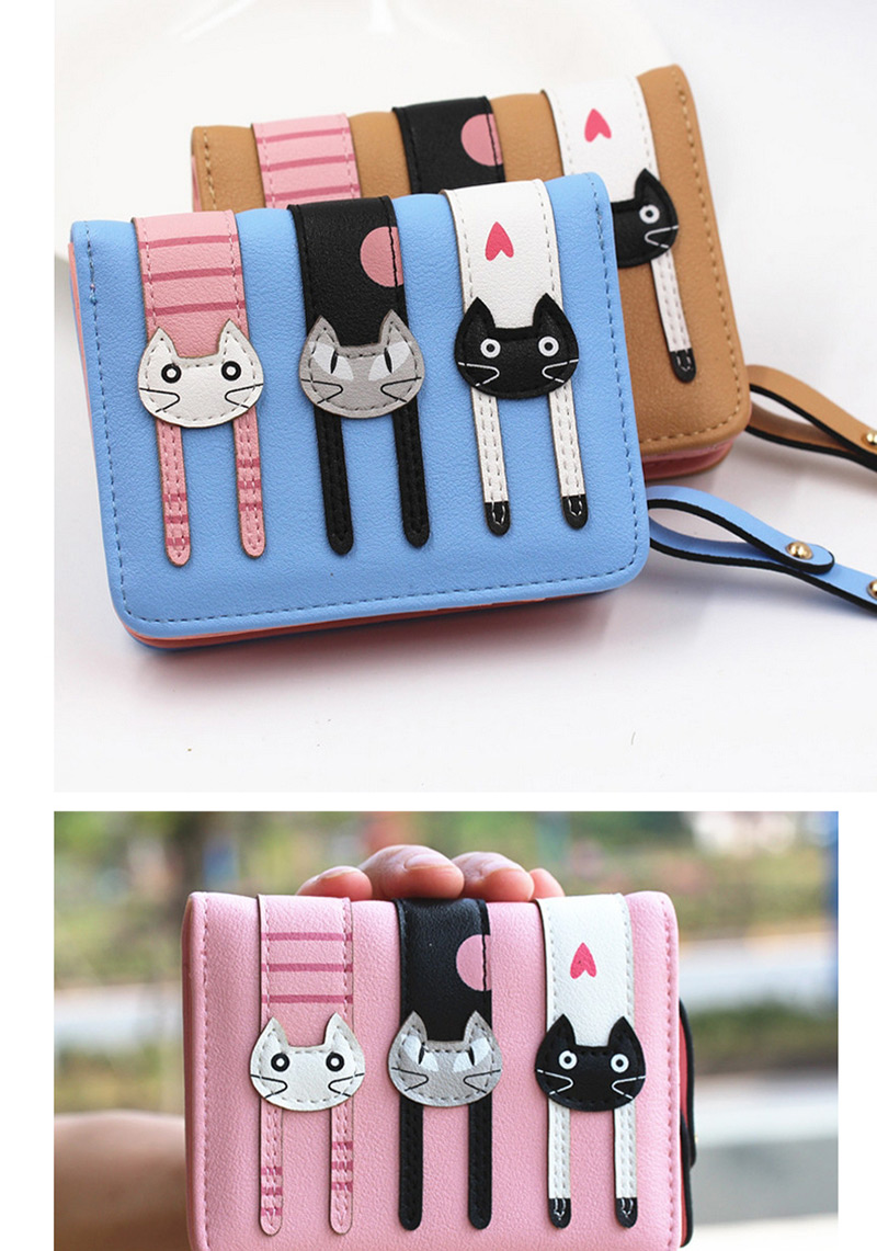 Lovely Coffee Cat Pattern Decorated Short Wallet,Wallet
