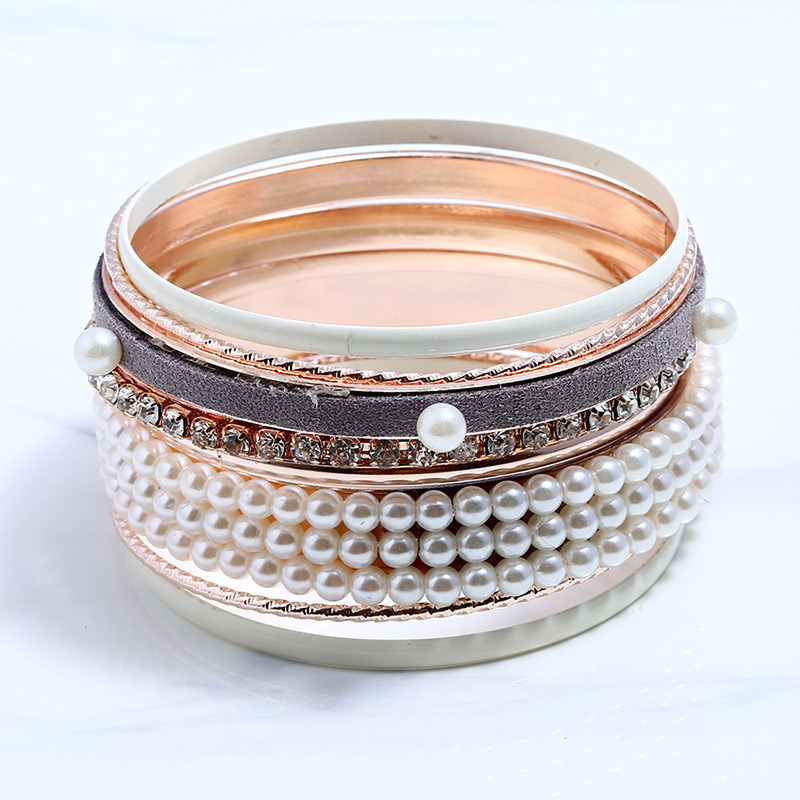 Fashion Gold Color+white Diamond Decorated Bracelet (8 Pcs),Fashion Bangles