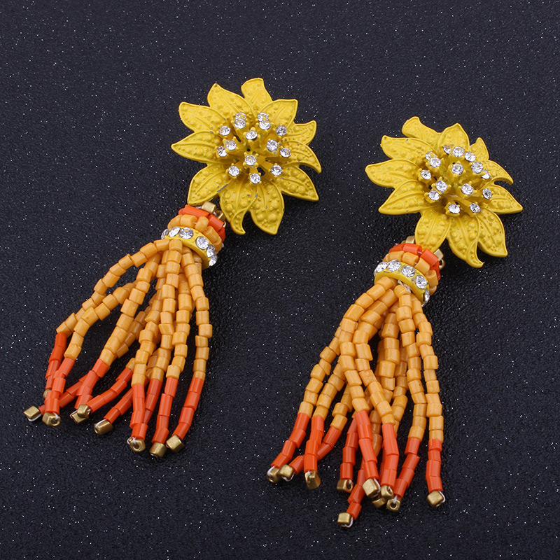 Fashion Yellow Flower Shape Decorated Taseel Earrings,Drop Earrings