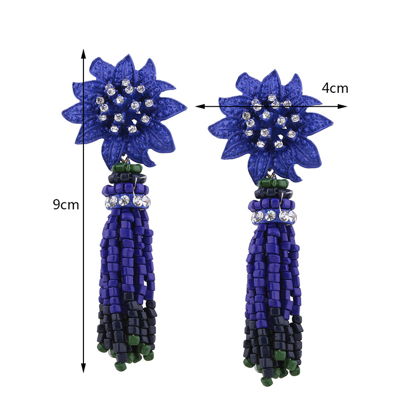 Fashion Blue Flower Shape Decorated Taseel Earrings,Drop Earrings