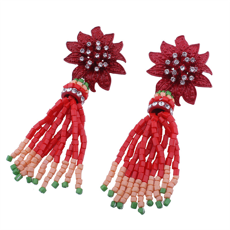 Fashion Red Flower Shape Decorated Taseel Earrings,Drop Earrings