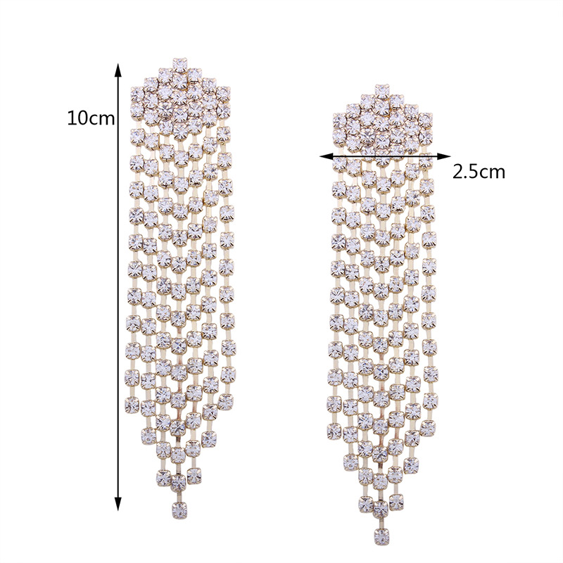 Elegant Silver Color Diamond Deocrated Tassel Earrings,Drop Earrings