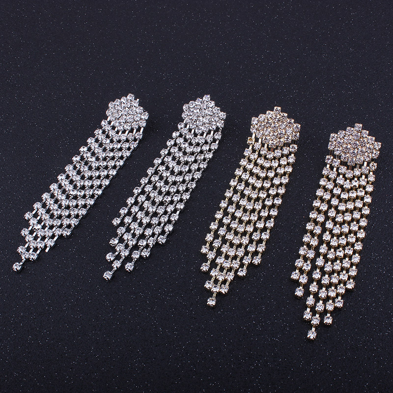 Elegant Silver Color Diamond Deocrated Tassel Earrings,Drop Earrings