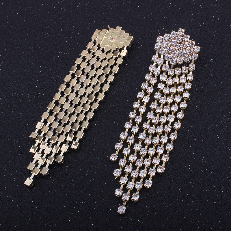 Elegant Gold Color Diamond Deocrated Tassel Earrings,Drop Earrings