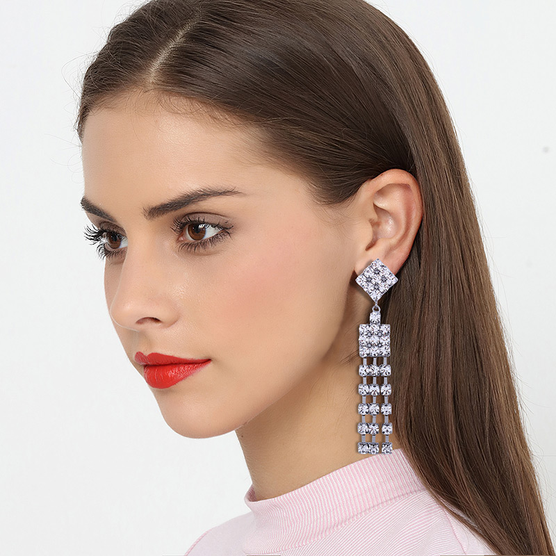 Elegant Pink Square Shape Decorated Tassel Earrings,Drop Earrings