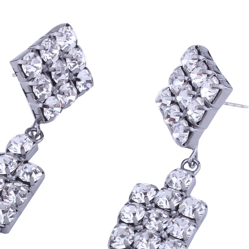 Elegant Silver Color Square Shape Decorated Tassel Earrings,Drop Earrings