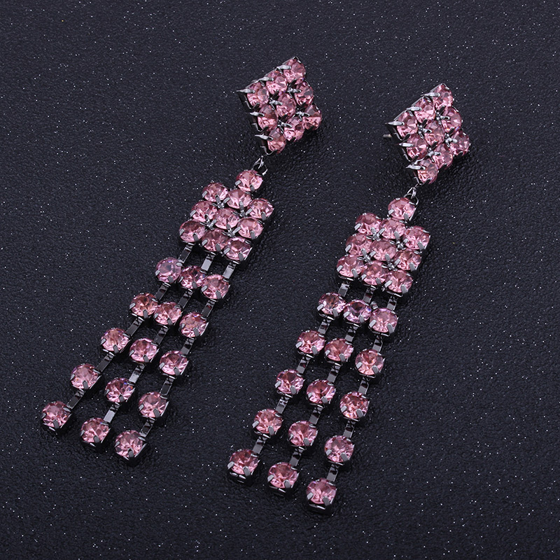 Elegant Pink Square Shape Decorated Tassel Earrings,Drop Earrings