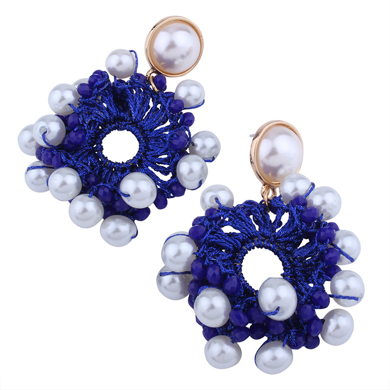 Fashion Sapphire Blue Hollow Out Decorated Earrings,Drop Earrings