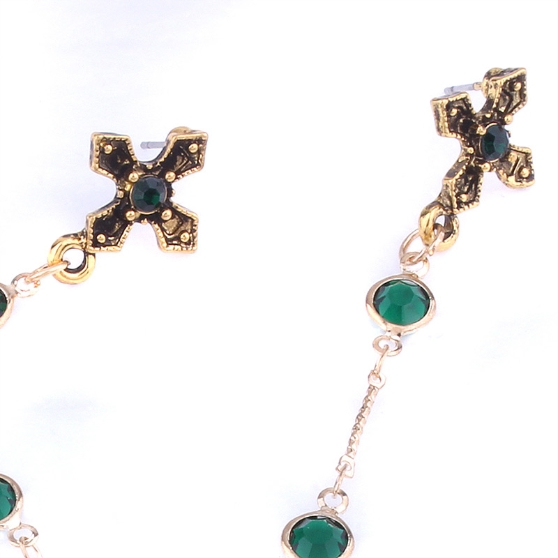 Vintage Green Cross Shape Decorated Earrings,Drop Earrings