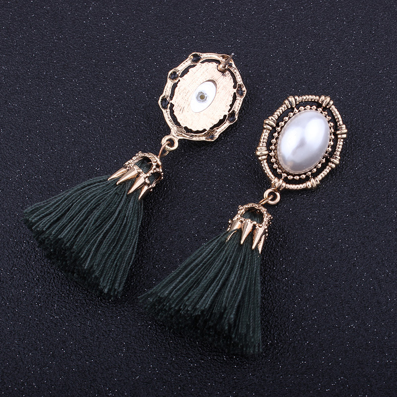 Vintage Khaki Oval Shape Decorated Tassel Earrings,Drop Earrings