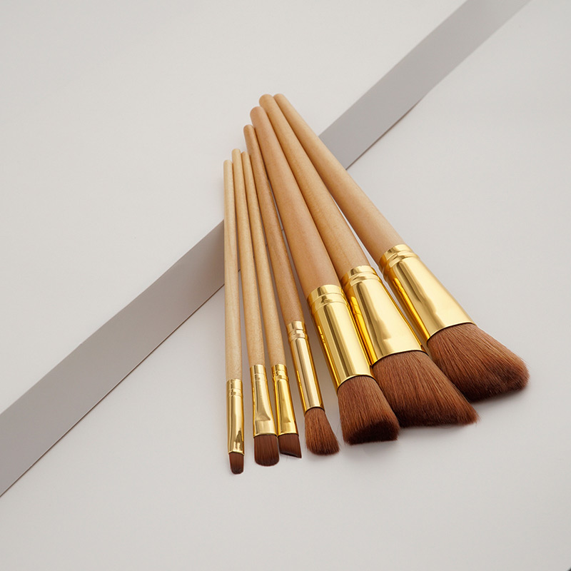 Fashion Khaki Pure Color Decorated Makeup Brush (7 Pcs ),Beauty tools
