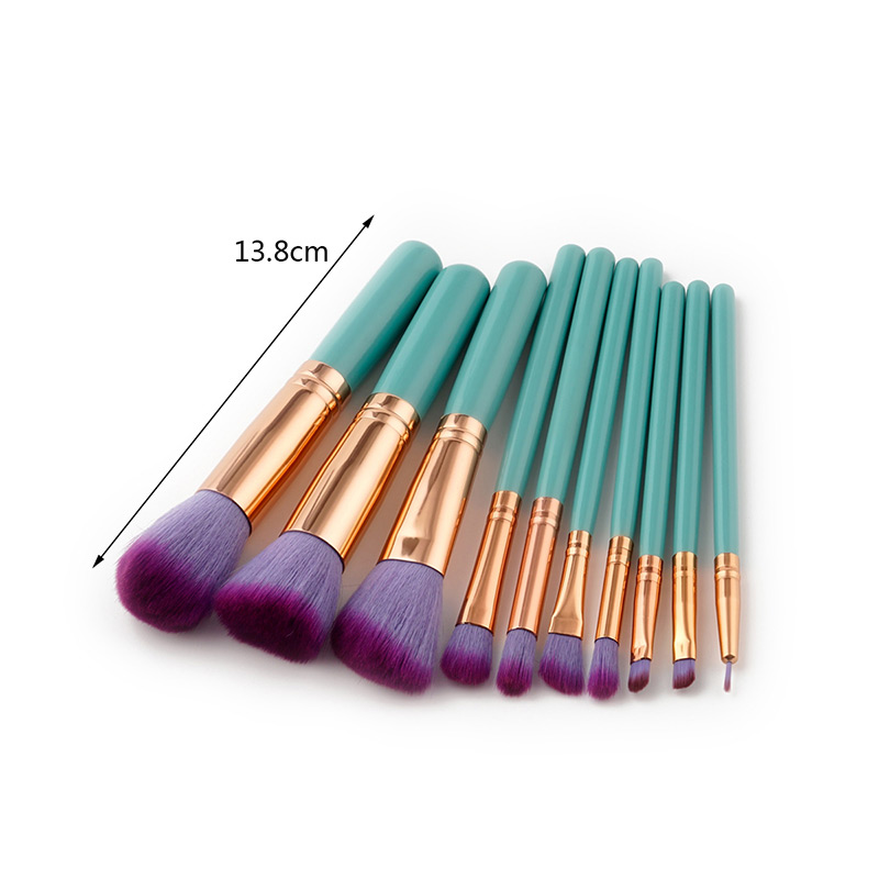 Fashion Purple+green Pure Color Decorated Makeup Brush ( 10 Pcs ),Beauty tools