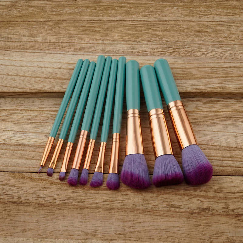 Fashion Purple+green Pure Color Decorated Makeup Brush ( 10 Pcs ),Beauty tools