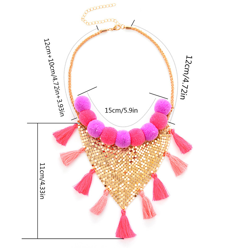 Fashion Gold Color+purple Tassel Decorated Pom Necklace,Thin Scaves