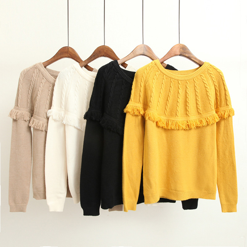 Fashion Yellow Tassel Decorated Sweater,Sweater