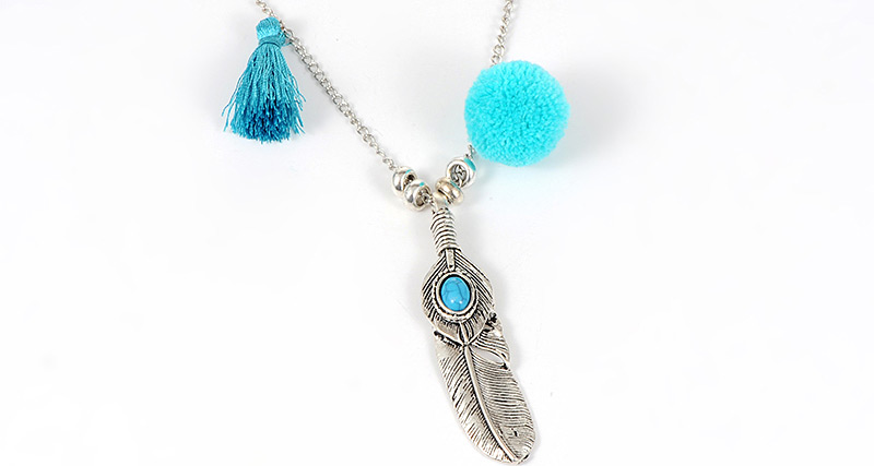 Fashion Silver Color Feather Shape Decorated Tassel Necklace,Thin Scaves