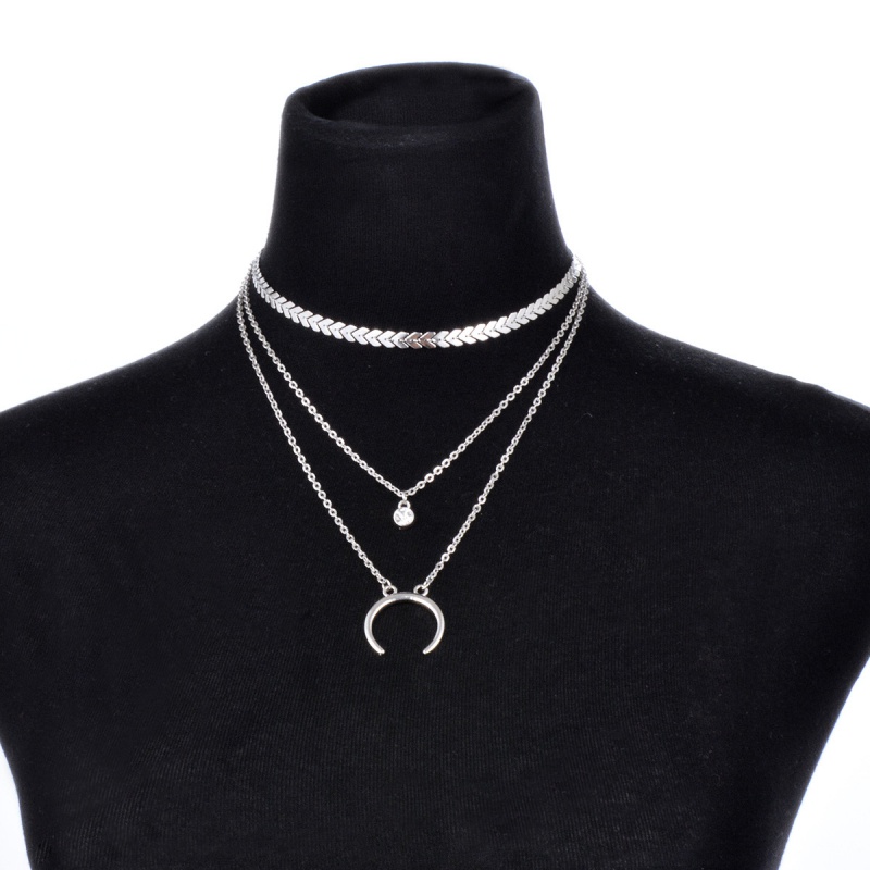 Fashion Silver Color C Shape Decorated Multi-layer Necklace,Multi Strand Necklaces