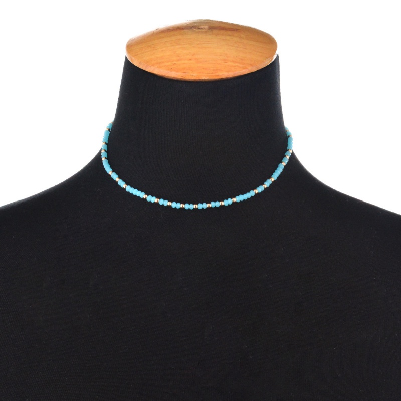 Fashion Blue Beads Decorated Pure Color Choker,Beaded Necklaces