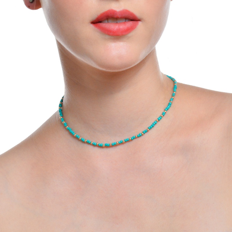 Fashion Green Beads Decorated Pure Color Choker,Beaded Necklaces