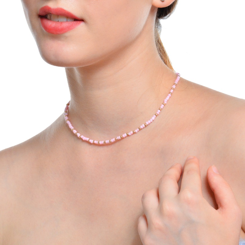 Fashion Pink Beads Decorated Pure Color Choker,Beaded Necklaces