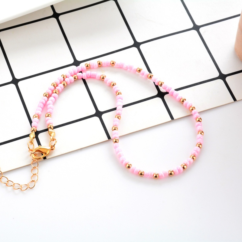 Fashion Pink Beads Decorated Pure Color Choker,Beaded Necklaces