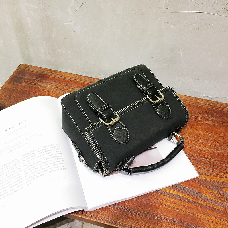 Vintage Black Double Belt Buckle Decorated Bag,Handbags